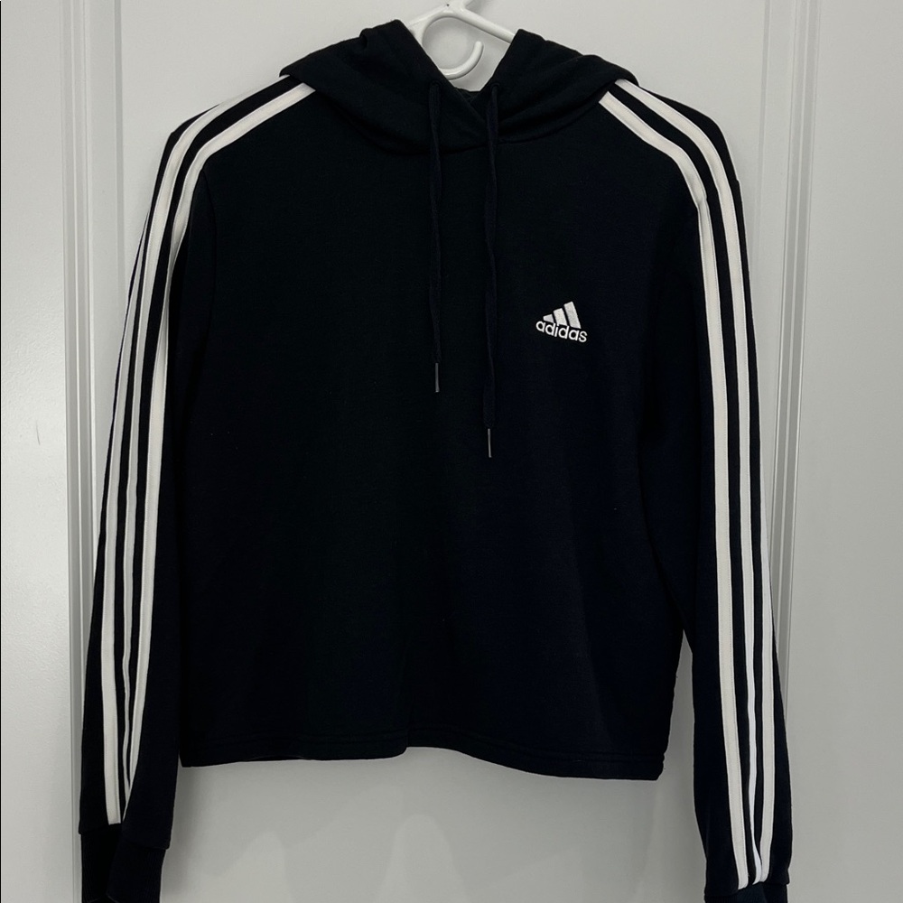 adidas Black Hoodie with White Stripe Detailing